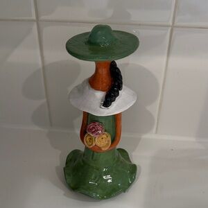 Handcrafted Dominican Ceramic Figurine with Green Dress